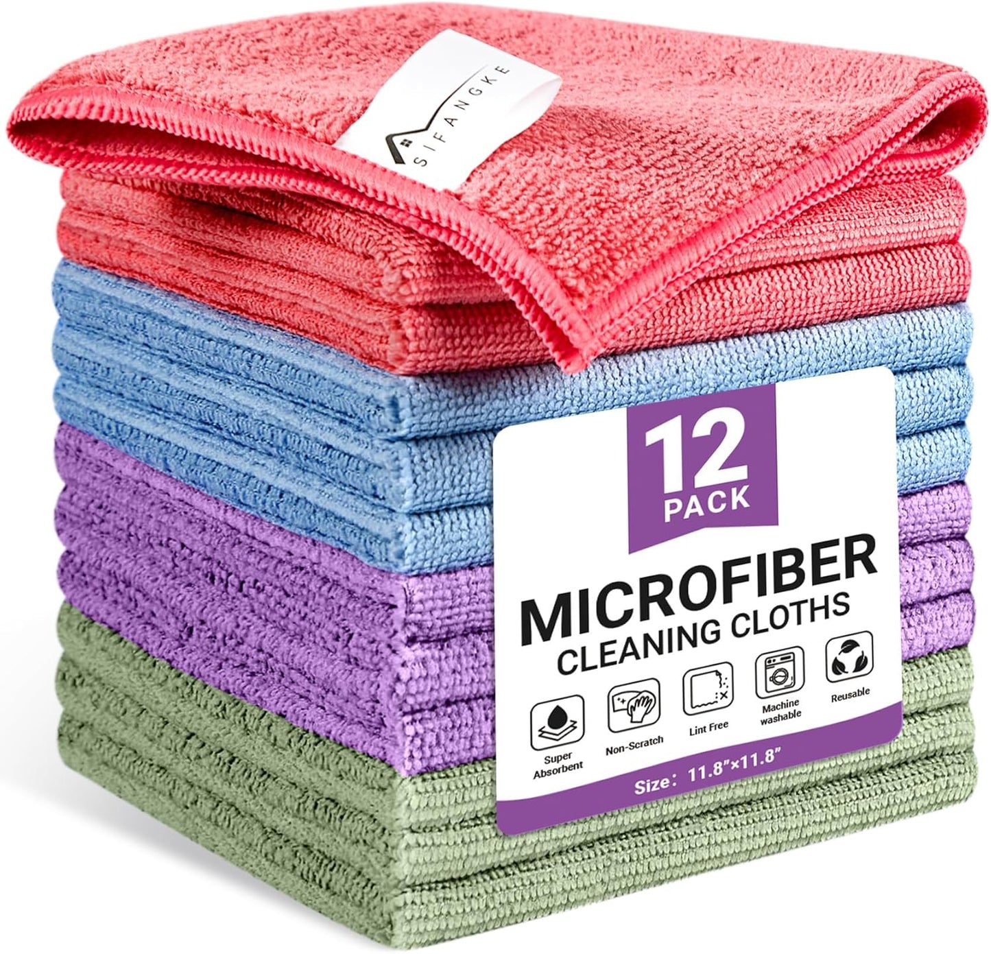 Paquete 12 paños microfibra coloridos para limpieza