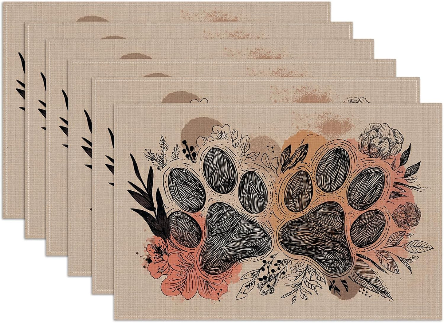 Placemats Boho Floral para mascotas de 12x18 pulgadas set de 6