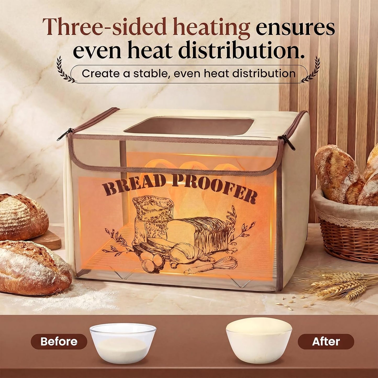 Proofer panadería plegable 50-130°F con temporizador 24h