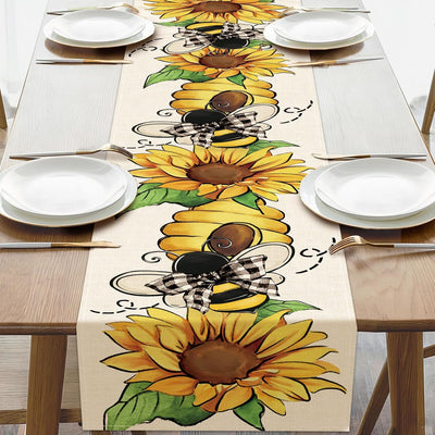 Camino mesa comedor girasol abejorros flores colmena decoración