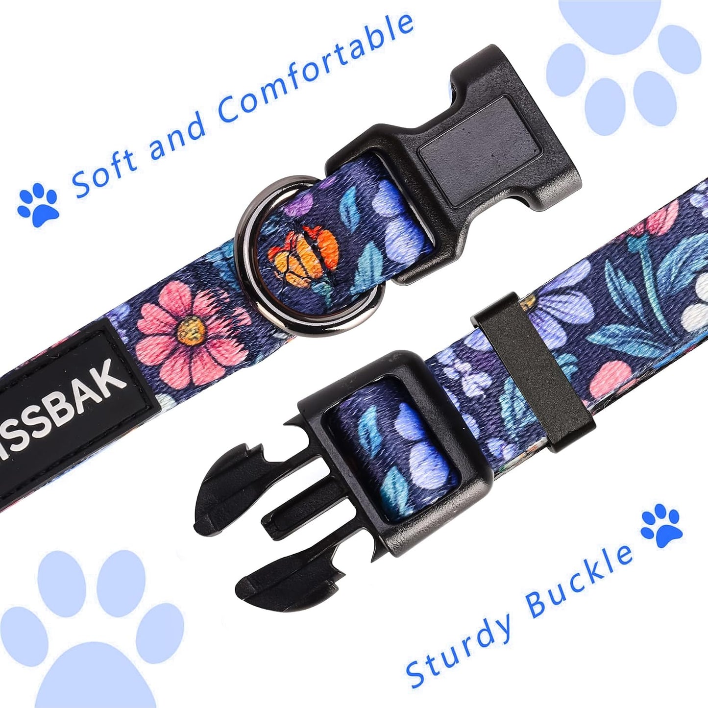 Collar floral suave ajustable para perra cachorro S