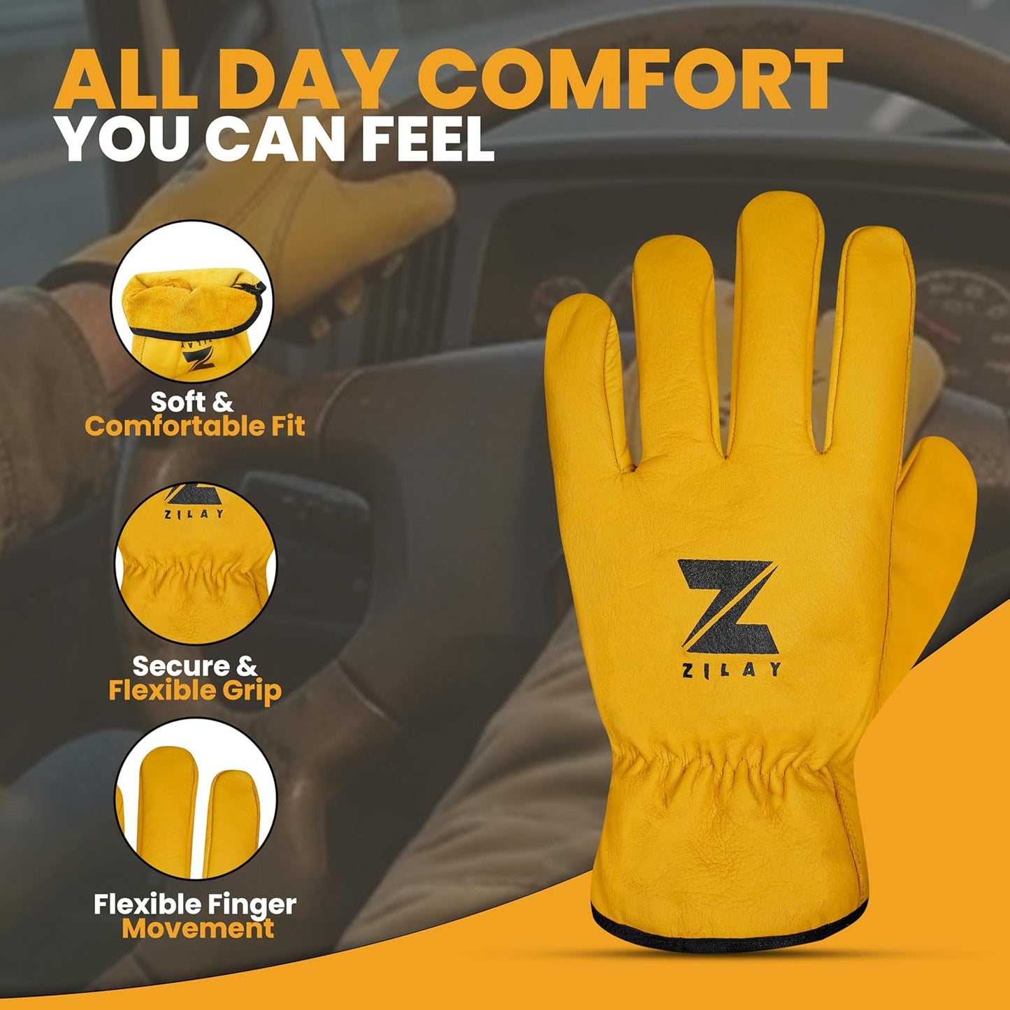 Guantes seguridad cuero vaca grano resistente jardinería