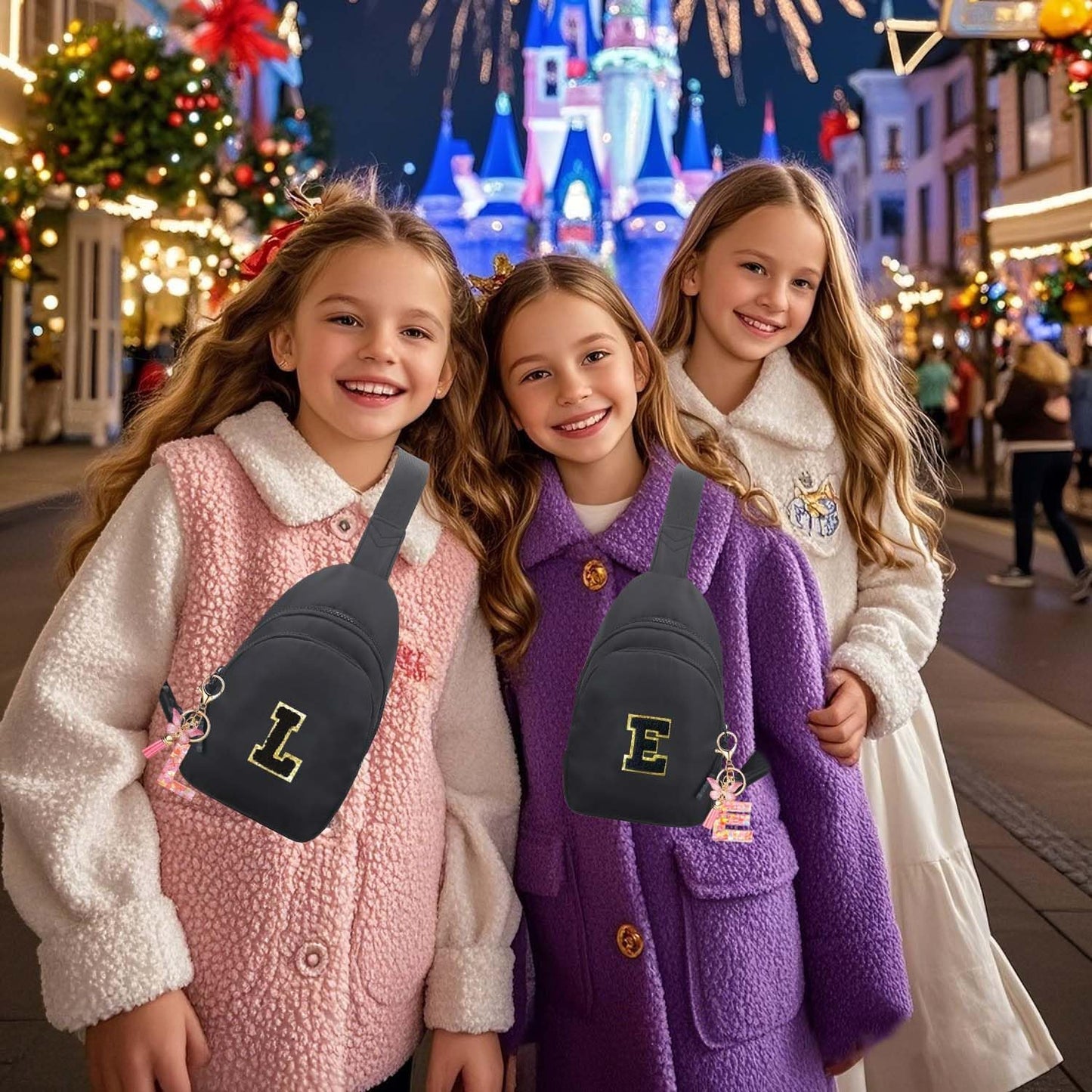 Bolsa cruzada para niña con inicial Negro