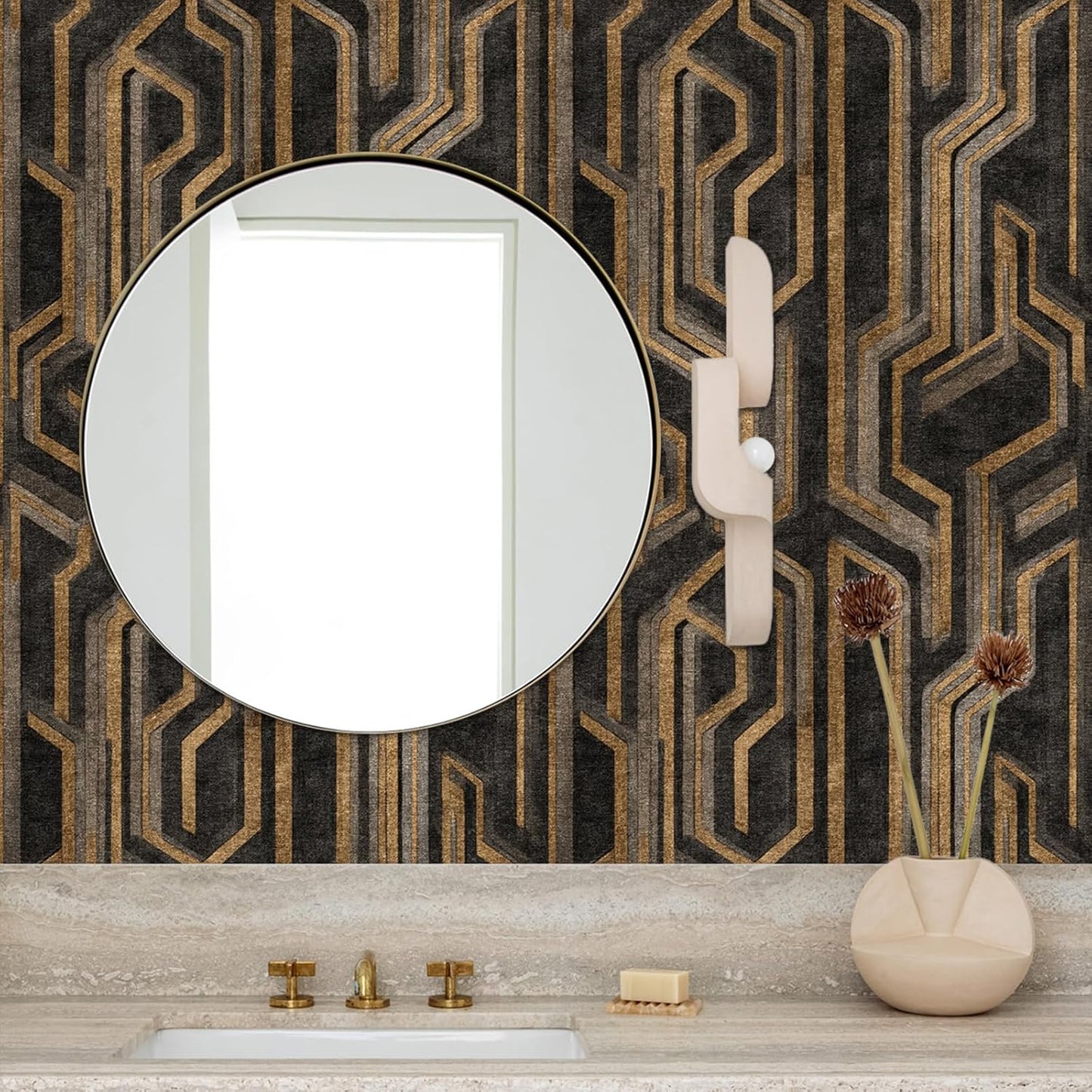 Papel tapiz geométrico autoadhesivo gris y negro para dormitorio