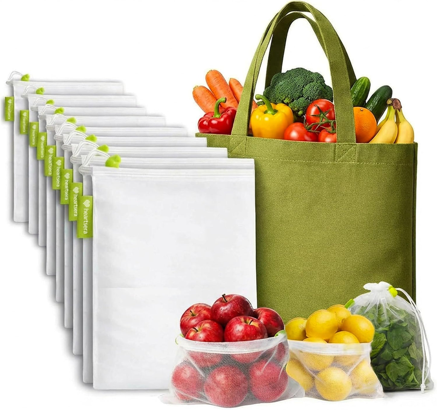Juego de bolsas reutilizables paquete de 10 bolsas de malla lavables ecológicas