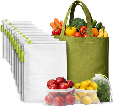 Juego de bolsas reutilizables paquete de 10 bolsas de malla lavables ecológicas