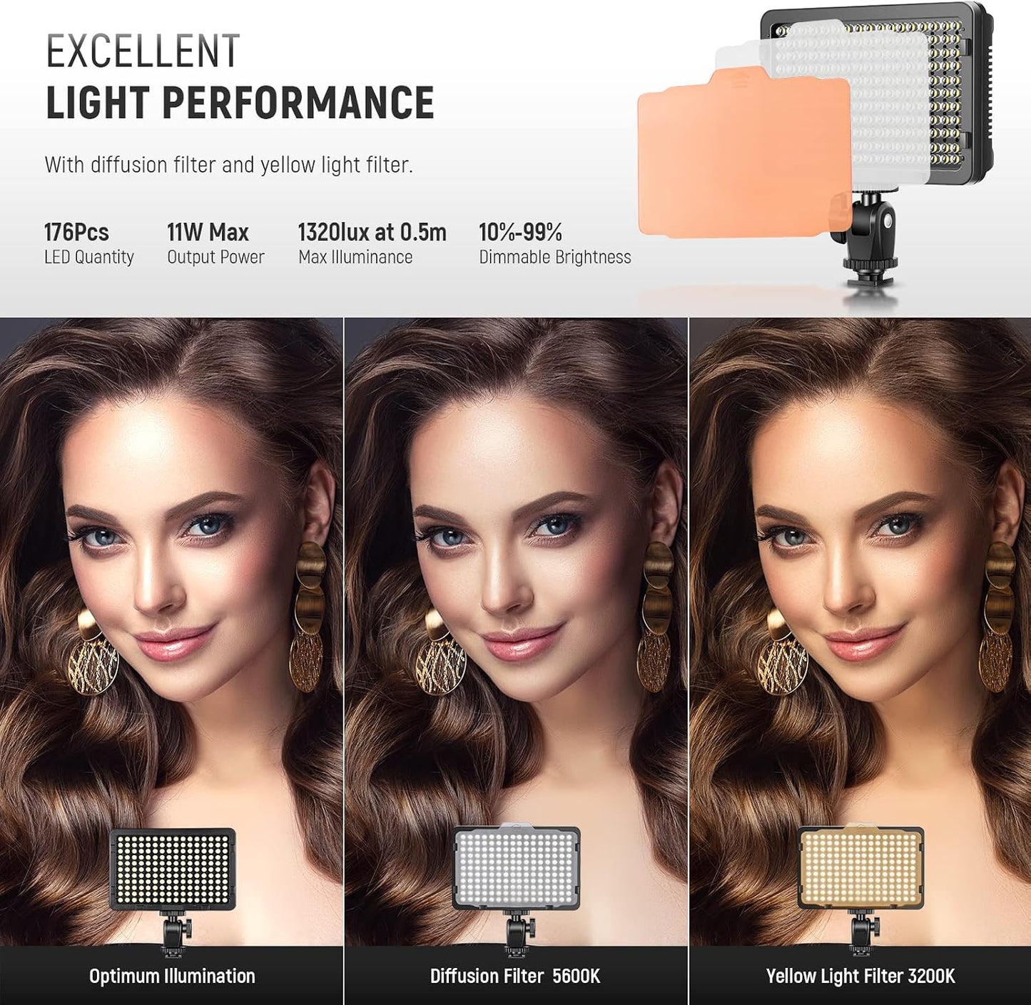 Panel LED 176 LED 3200-5600K con batería y estuche