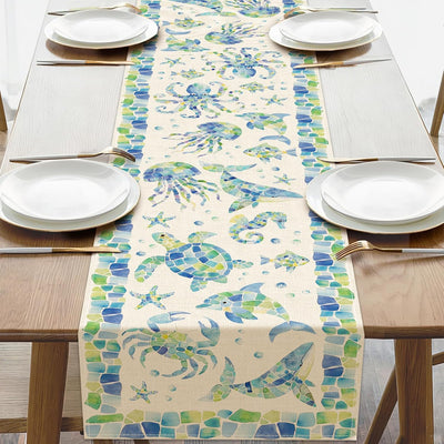 Camino de mesa con mosaico marino para comedor y cocina