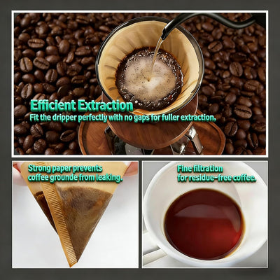 100 filtros de café sin blanquear con cono V de pulpa natural para cafeteras 1 a 4 tazas