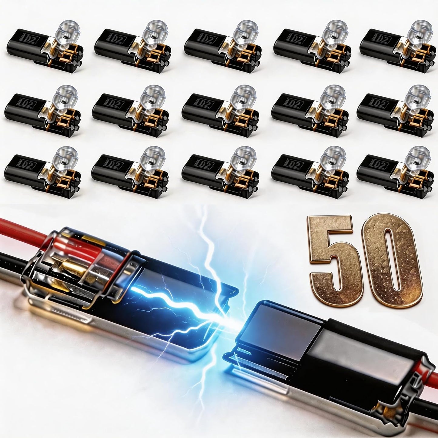 50 Conectores Cable Rápido con Hebilla Bloqueo para Luces LED