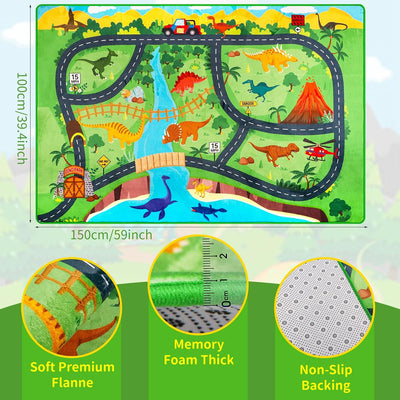 Alfombra juego automóvil 59x39pulg tapete dinosaurio antideslizante