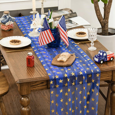 Mesa Camino Gasa Azul Estrellas Doradas 10ft