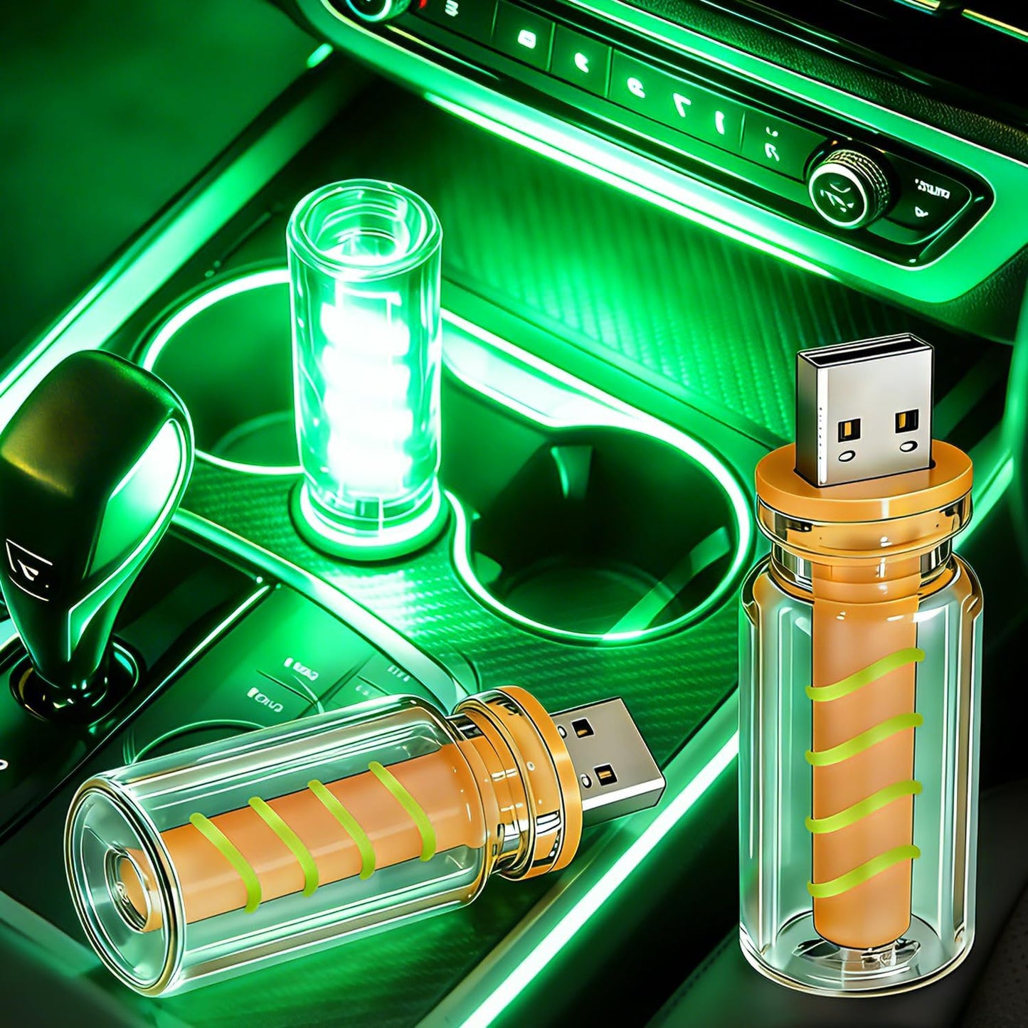 Luz nocturna USB tacto interior automóvil hogar campamento verde set 2
