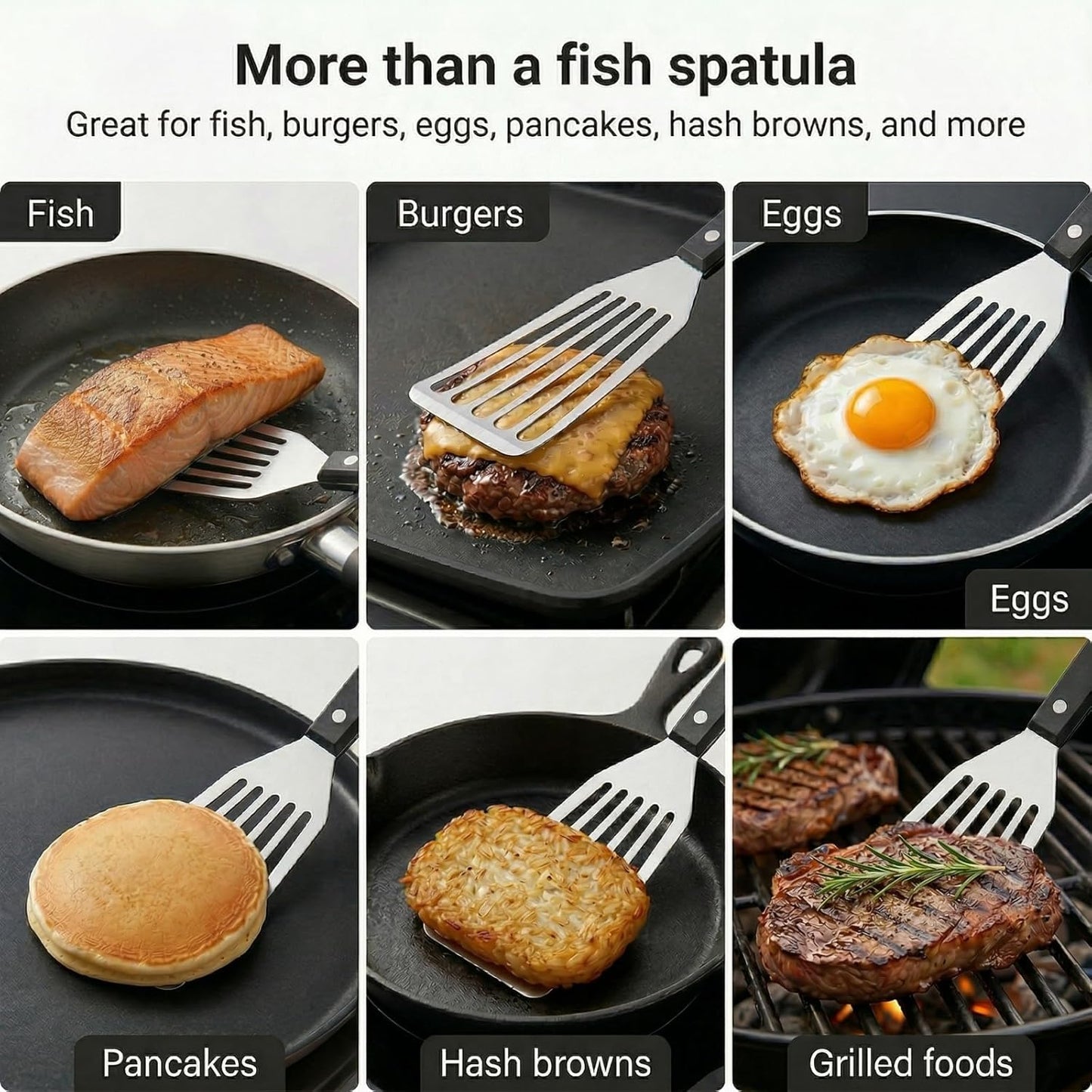 Espátula acero inox 12.2pulg ranurada mango resistente pescado