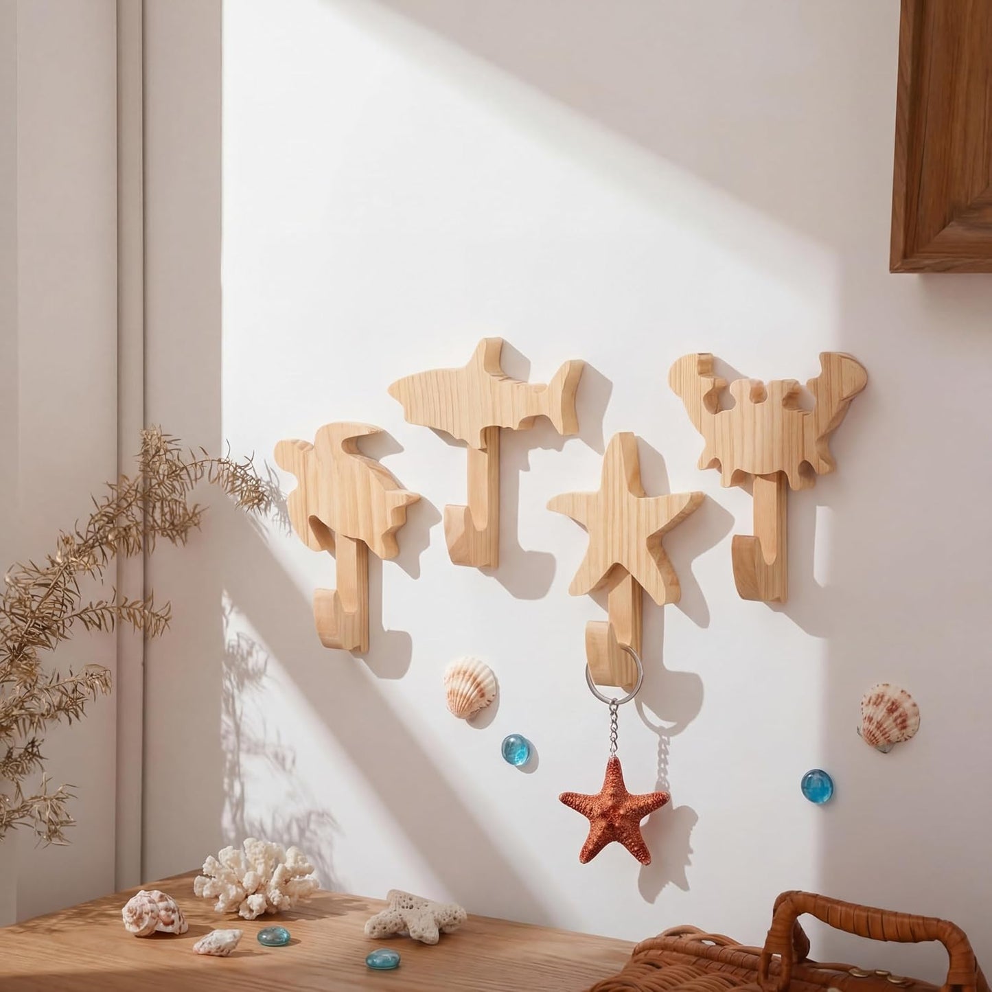 4 Ganchos Animales Madera para Puerta Niños Habitación