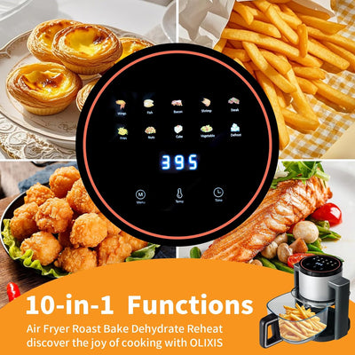 Freidora aire vidrio 4.7qt 10en1 con temporizador 105-395°F