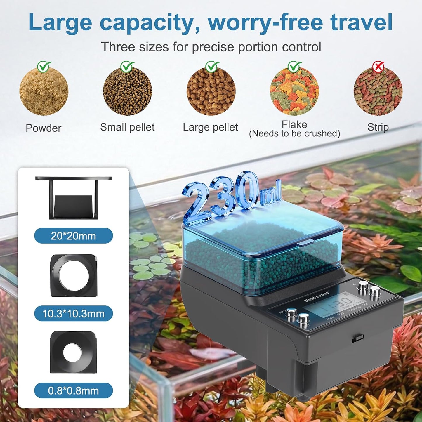 Alimentador automático acuario USB 3 modos con batería LCD