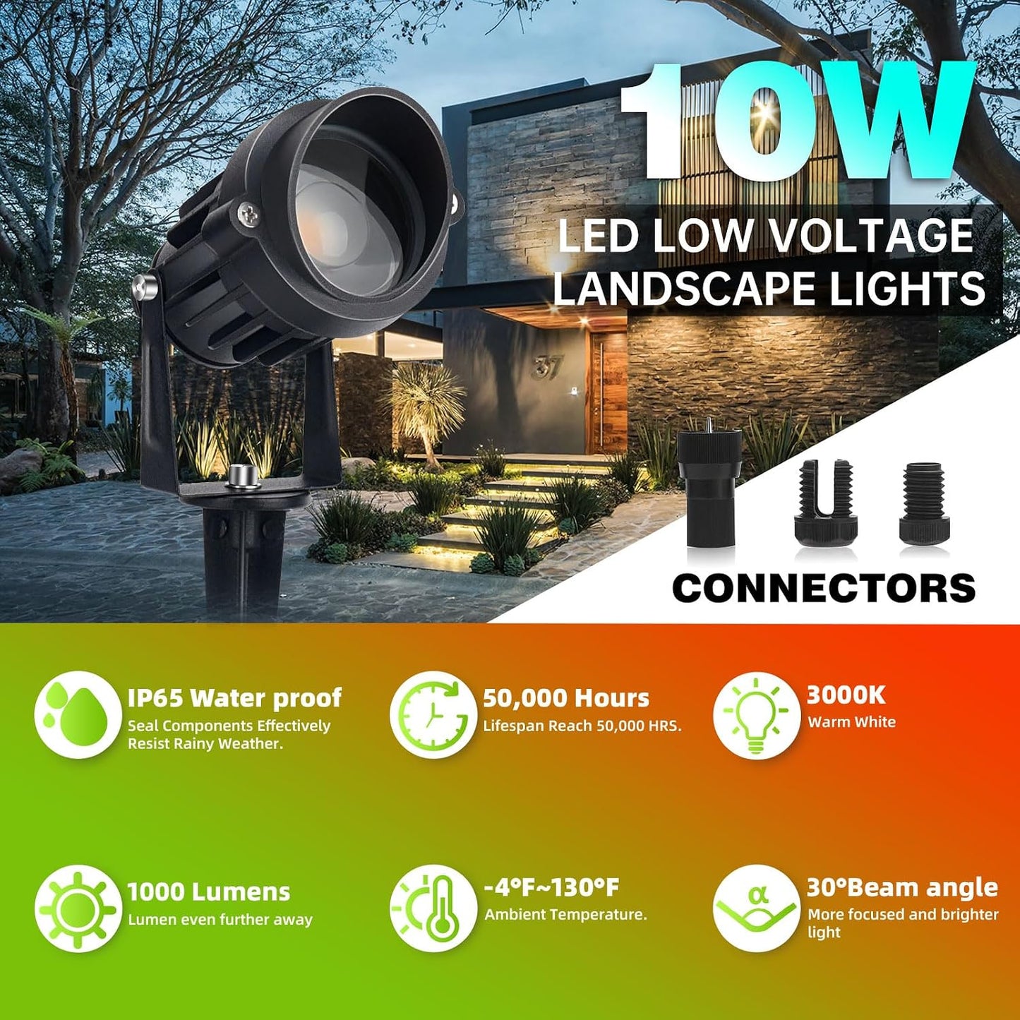 Focos LED 10W 12/24V impermeables para camino patio 1000lm set 4