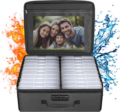 Caja fotos 18 estuches 4x6pulg organizador ignífugo plegable