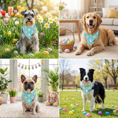 Bandana Pascua perro tela duradera azul grande