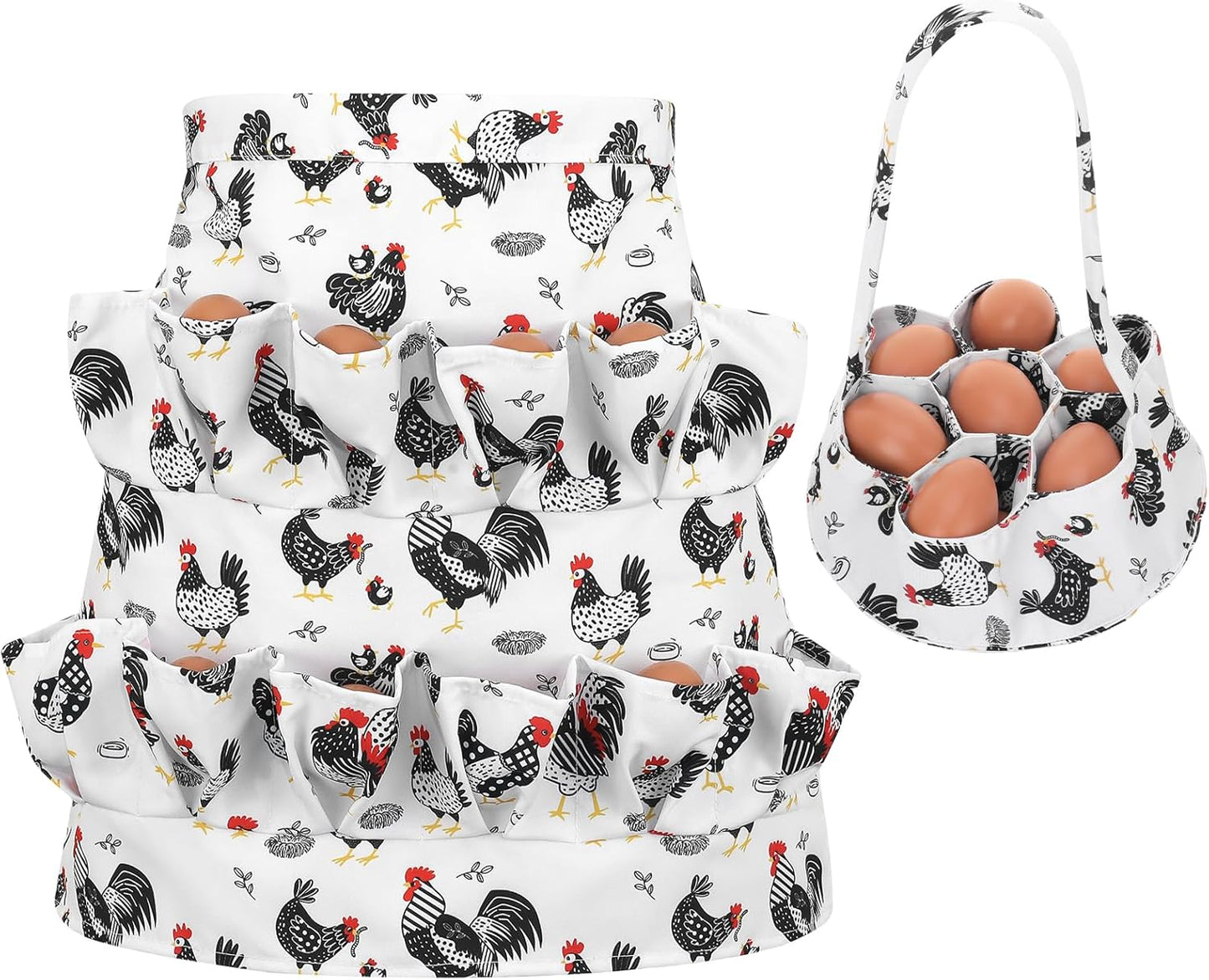 Apron y canasta para recoger huevos con 19 bolsas