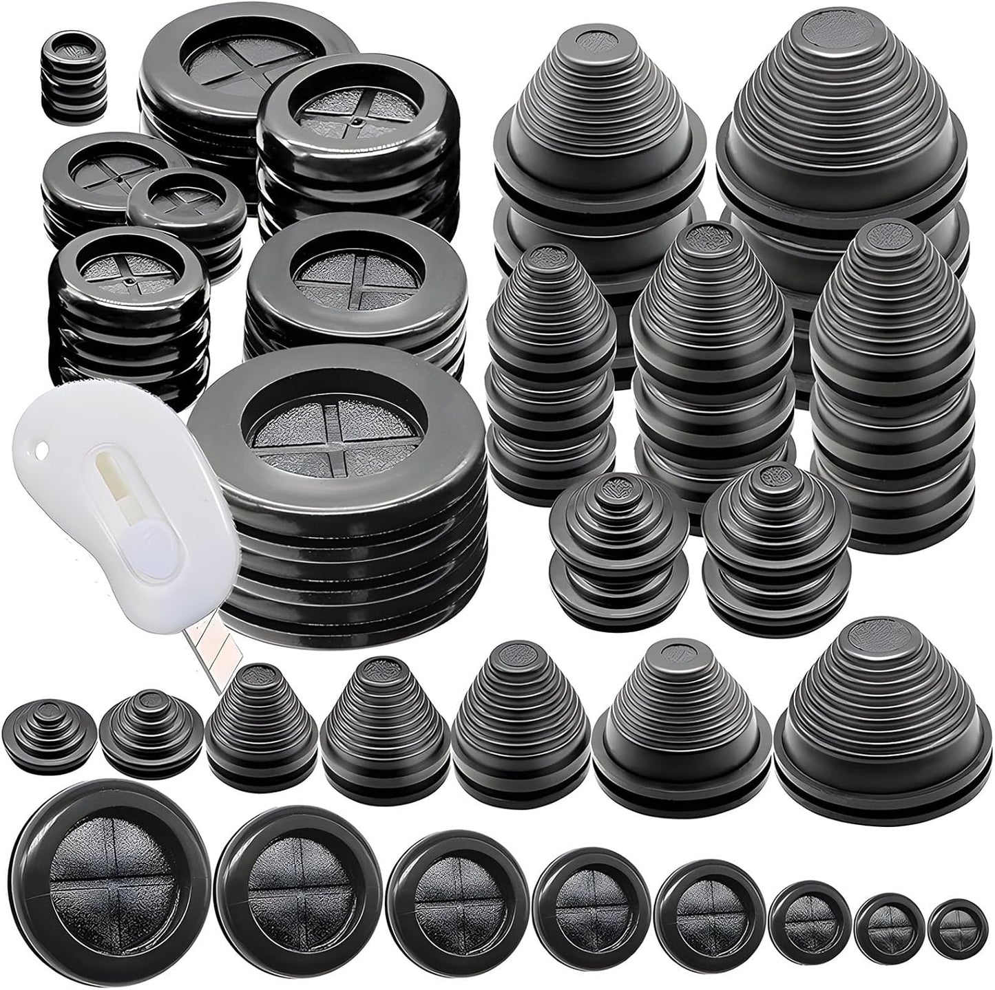 Kit 30 Ojales Goma Tapones Doble Cara Retractil Corte Cables