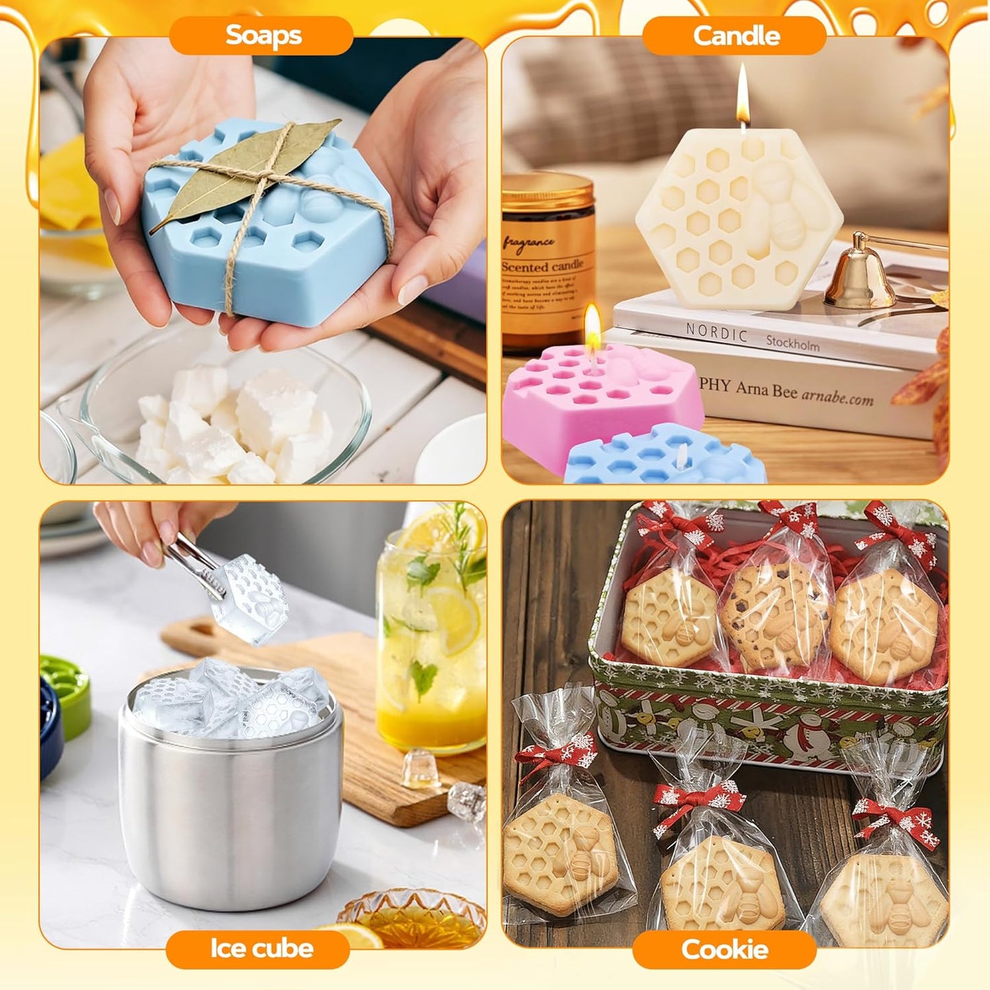 2 Moldes Silicona Abeja Molde Panal Chocolate Hielo Postres