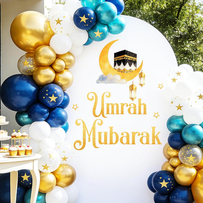Fondo de fiesta umrah mubarak globo dorado eid islámico