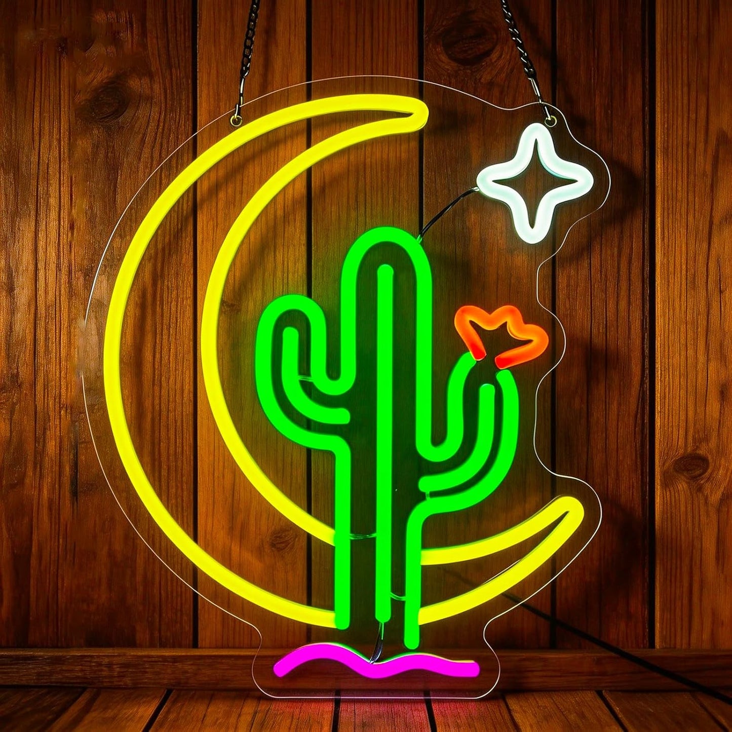 Letrero neón cactus luna LED regulable