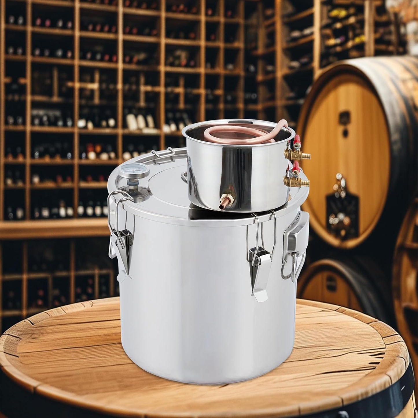 Destilador alcohol acero inox 10gal con enfriador cobre