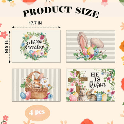 Juego de 4 manteles individuales con diseño feliz Pascua y decoración de huevos coloridos