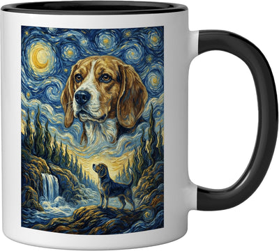 Taza Cerámica Perro Luna Estrellas Estilo Van Gogh Negro/Blanco