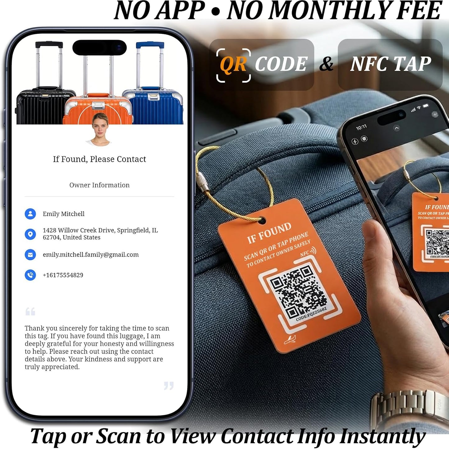 Etiqueta equipaje NFC QR rastreador sin app