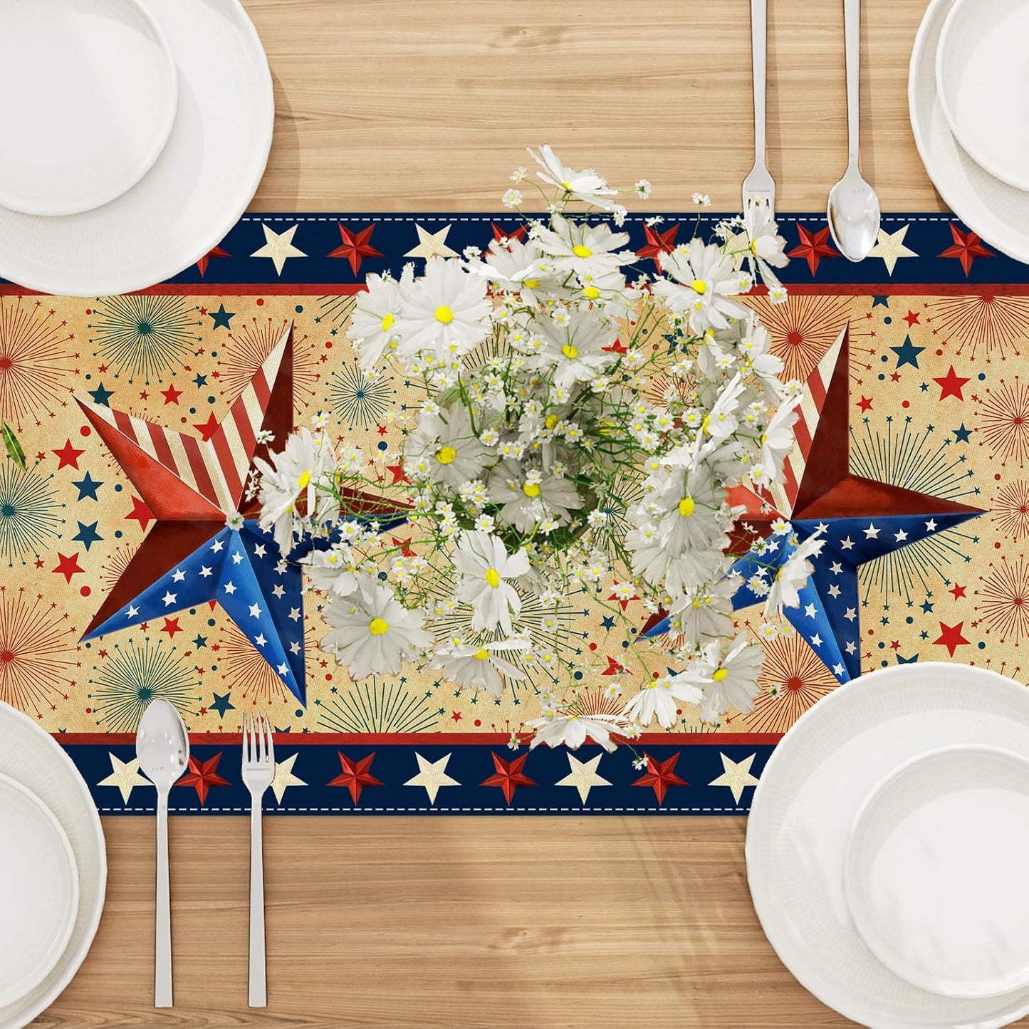 Manta patriótica estrellas y rayas para mesa 90 pulg