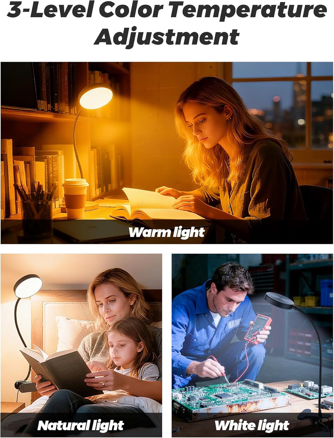 Luz de clip RGB 10 colores con 10 lámparas escritorio regulables
