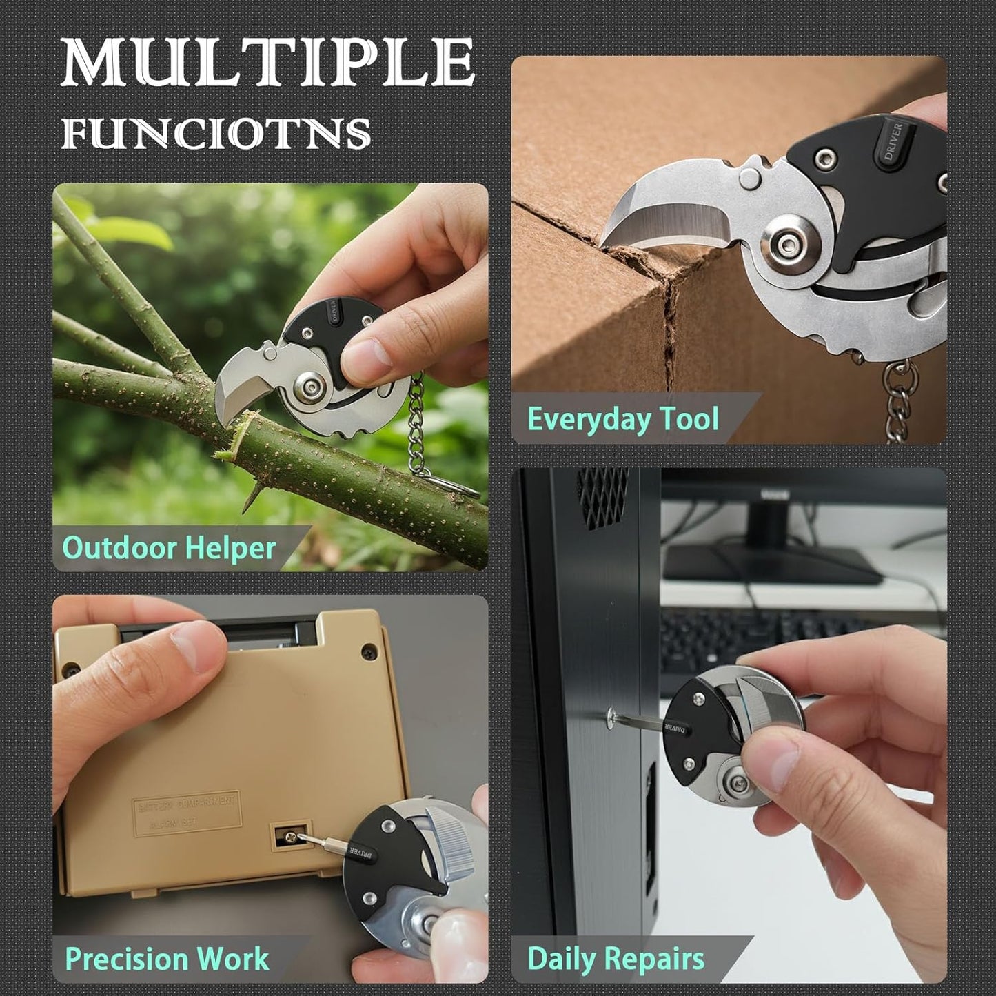 Cuchillo plegable multitool 7 en 1 con tornillos y navaja mini