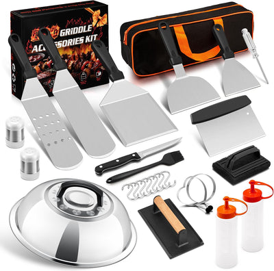 Kit 26 Pzas Accesorios Parrilla Acero Inox Espátulas Raspador