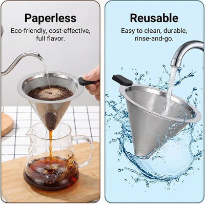 Filtro de café de metal sin papel para 1-2 tazas, doble malla