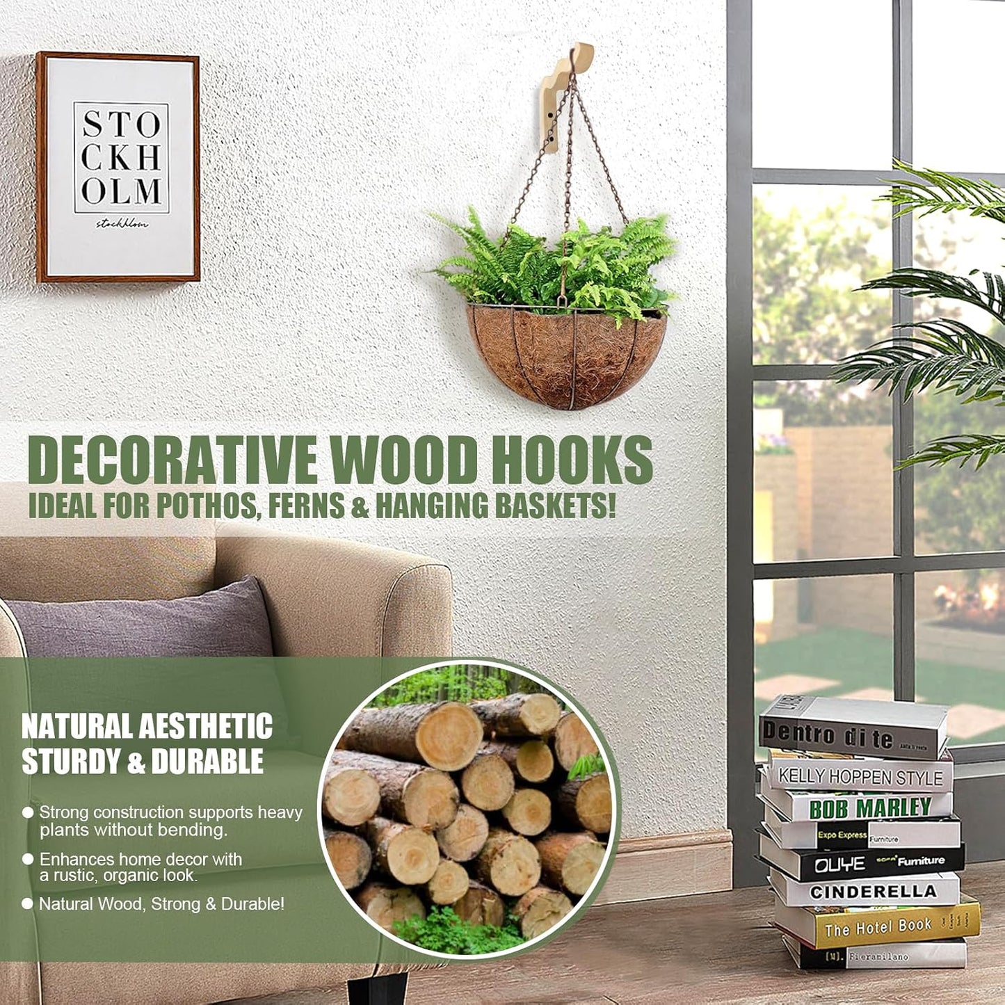 Colgador plantas 2uds cestas madera 6.7pulg