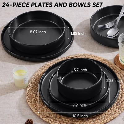 Set 24 Pzas Vajilla Negra Cerámica Pasta Moderna