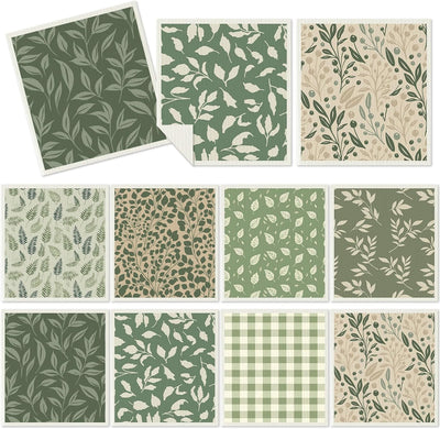 Paños de cocina suecos Tegeme verde salvia, toallas absorbentes de algodón reutilizables