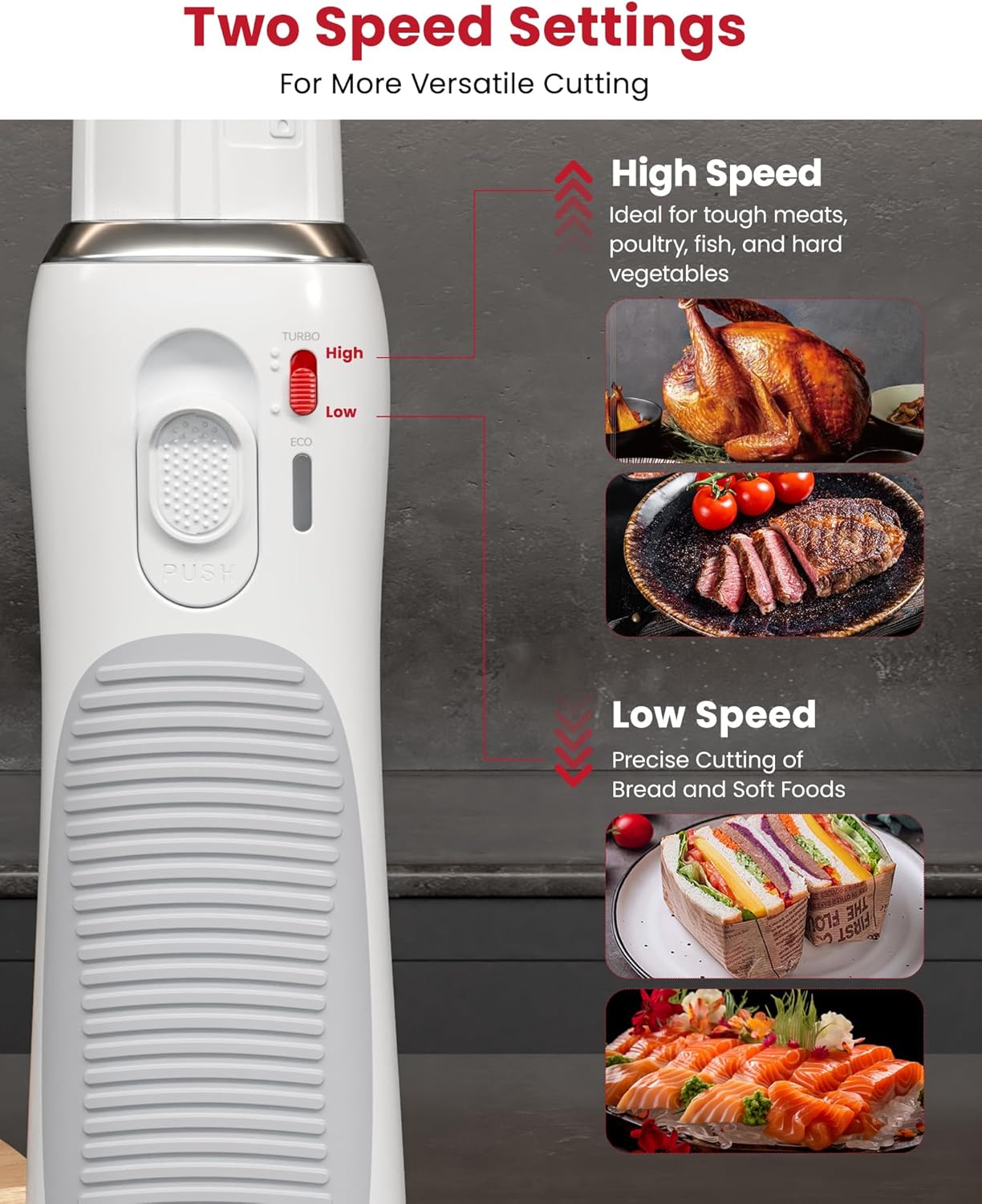 Cuchillo eléctrico inalámbrico recargable USB-C para pavo y carne