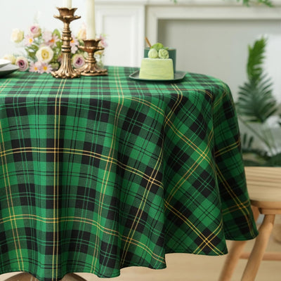 Mantel redondo a cuadros tartán verde y negro estilo vintage
