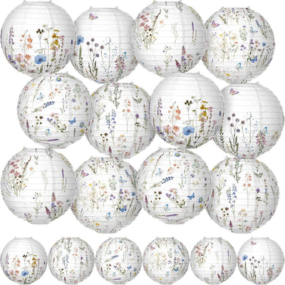 12 Faroles Papel Flores Silvestres 8pulg Colgantes Decoración