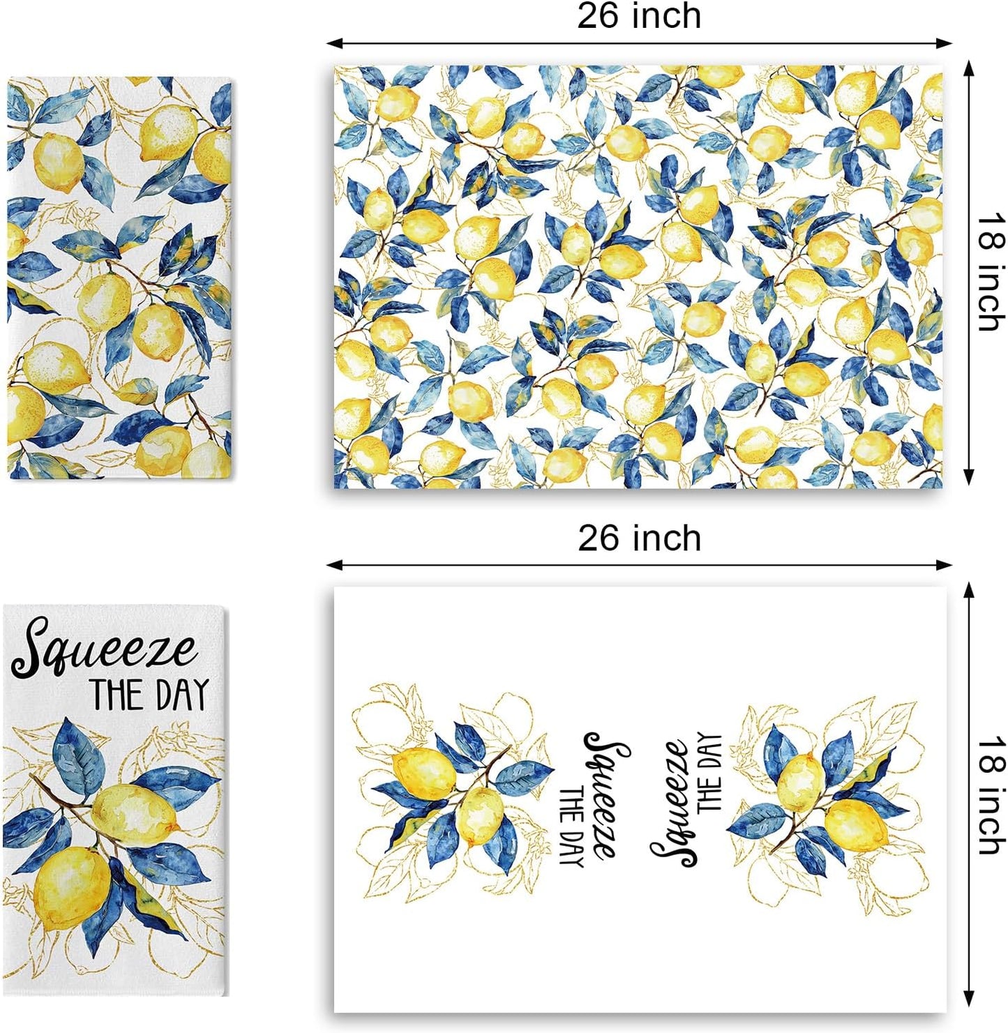 Juego de 2 paños de cocina con motivos acuarela, limón y primavera
