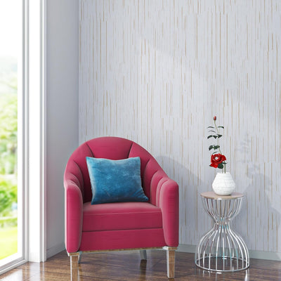 Papel tapiz texturizado blanco dorado 15.8x197pulg rayas verticales