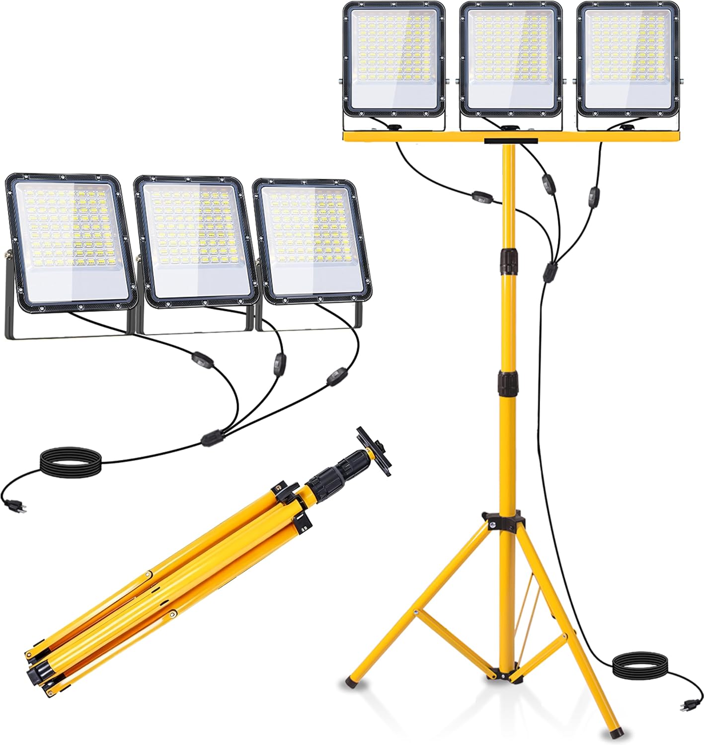 Luz trabajo LED 50000 lúmenes trípode 3 cabezales IP65