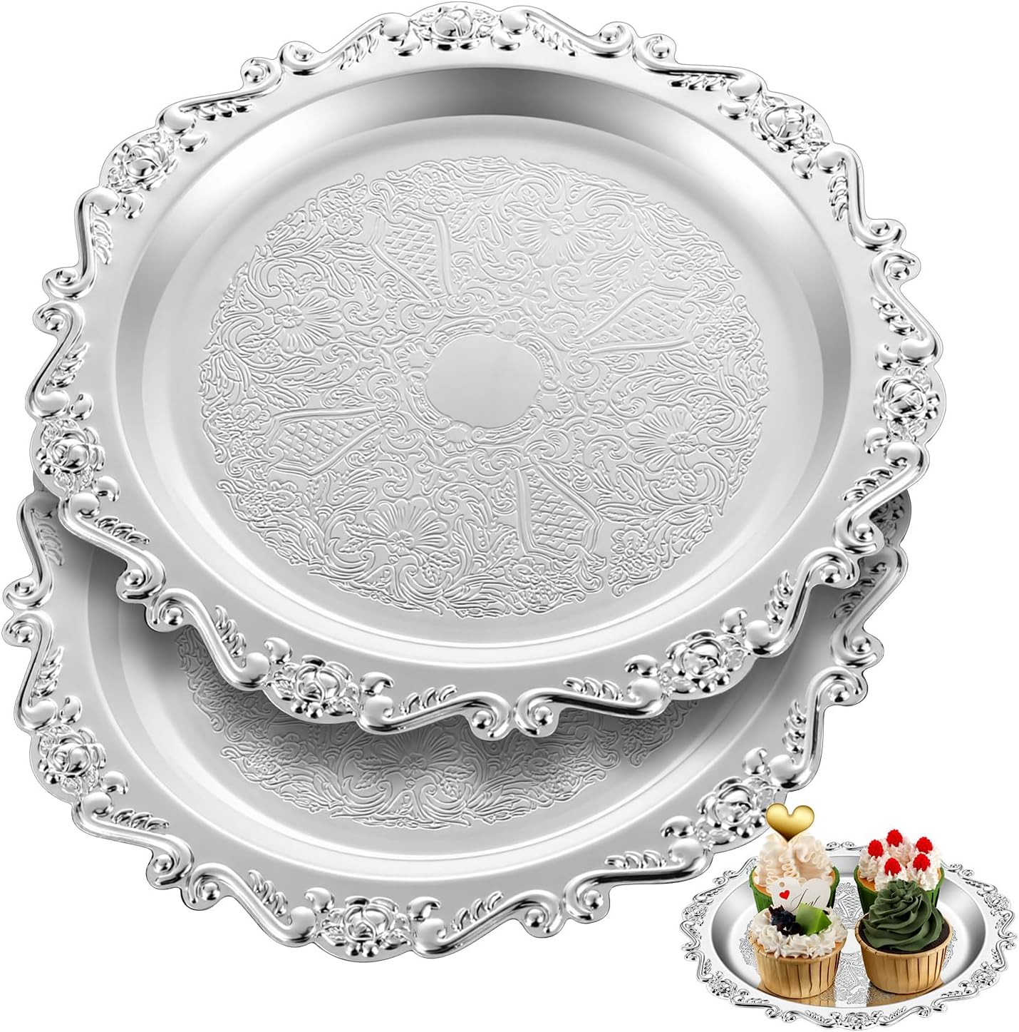 2 Pzas Bandeja Redonda Plateada Vintage para Joyas