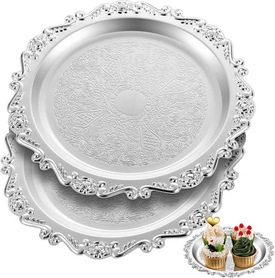 2 Pzas Bandeja Redonda Plateada Vintage para Joyas