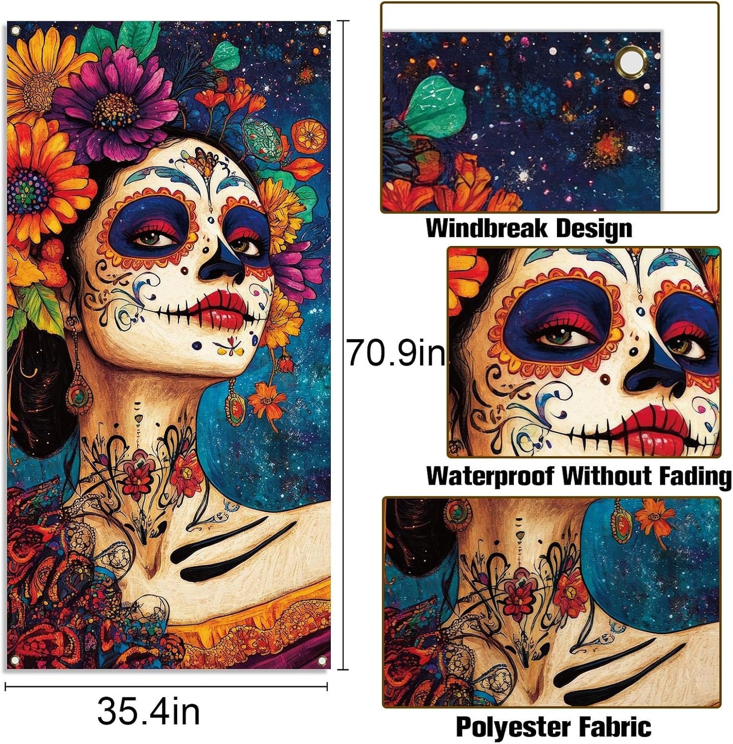 Cubierta puerta Día de los Muertos calavera azúcar decoración